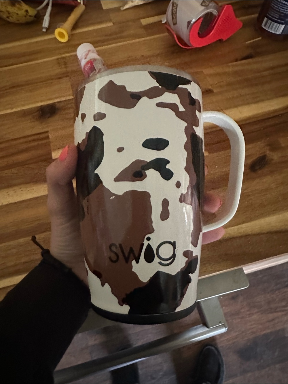 Swig Cowhide Pattern Travel Mug - Brown & Cream